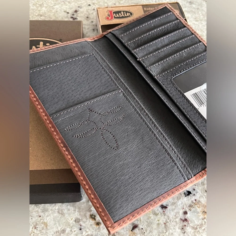 Justin Boots Chestnut Leather Rodeo Wallet with Serape J